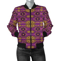 ankara cloth - violet cowrie bomber women, african bomber jacket for men women