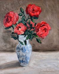 roses painting bouquet oil painting still life wall art 8x10 inch