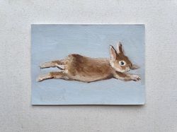 rabbit painting bunny original oil painting animal painting collectible art 5x7