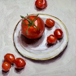 original oil painting tomatoes painting still life artwork 6x6 wall art