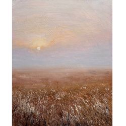 foggy landscape painting misty landscape oil painting sunset wall art 10x8