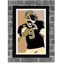 new orleans drew brees portrait sports print art 11x17