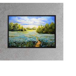 blue flowers , nature painting canvas print, home decor, wall decor, room decor, living room decor, bedroom decor