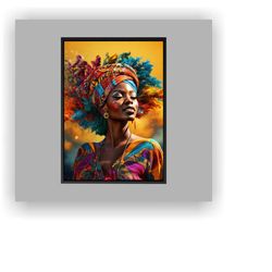 african woman wall art, framed canvas,black woman canvas, wall art,woman white framed