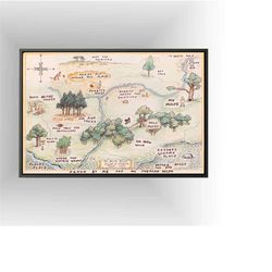 100 acre woods map canvas wall art,100 acre woods hanging canvas , nursery art framed , neutral nursery canvas , kids ro