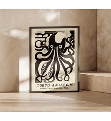 tokyo aquarium octopus linocut poster print - vintage