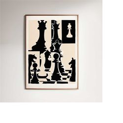 chess poster - black and white - husband gift idea - airbnb decor wall art print | chess player gift game room decor