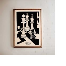 chess poster - game of kings - london 1982- husband gift idea - airbnb decor wall art print | chess player gift game roo