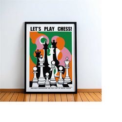 let's play chess poster - vintage advertising - husband gift idea - wall art print | chess player gift game room decor,