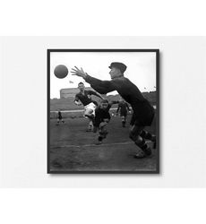 vintage soccer football match photo, old black and