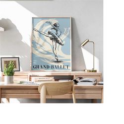 blue grand ballet poster, ballet dance vintage giclee reproduction, ballerina girl wall art, nursery wall decor, ballet