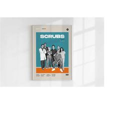 scrubs poster, bill lawrence, retro tv series print, modern vintage, mid century modern, tv series poster, minimalist tv