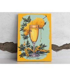 bar cart prints and accessories, mimosa cocktail art,