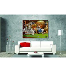 dogs playing billiard ready to hang canvas wall