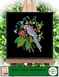 vintage embroidery pattern bird and bindweed / vintage cross stitch pattern bird