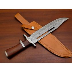 handmade damascus custom wood/damascus sub hilt hunting-bowie knife