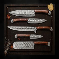 hand forged damascus chefs knife set of 5 bbq knife kitchen knife gift for her valentines gift camping knife am industry