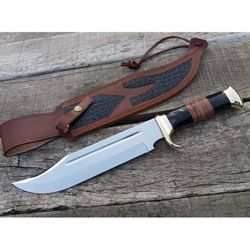 custom handmade d2 steel hand forged hunting combat bowie knife handmade knife fathers day gift with leather cover, gift