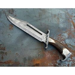 hunting knife hand forged damascus steel custom made bowie knife heat treated brine solution quenched sharp edges