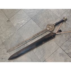 custom handmade damascus steel 38 inches king theoden herugrim sword lord of the ring sword battle ready with leather cu