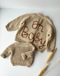 hand knit sweater. personalized baby girl outfit. knitted newborn photo props