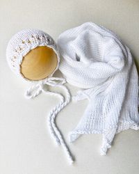 cotton wrap cotton bonnet. knitted newborn photo props.