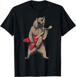 roaring grizzly bear sweet 80s electric guitar graphic  t-shirt, sweatshirt, hoodie - 43685