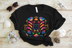 colorful floral t-shirt for women, flower mexican otomi decoration
