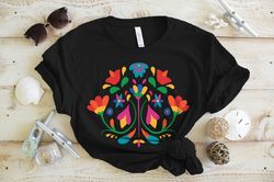 colorful mexican otomi flower t-shirt for women, floral mexican art otomi style