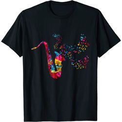 colorful musical instrument jazz music saxophone t-shirt