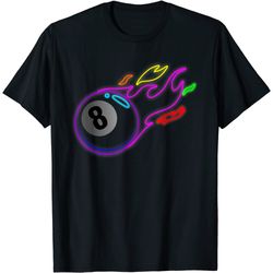 colorful neon lights eight ball billiards pool t-shirt mm