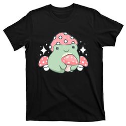 cottagecore aesthetic cute kawaii frog hugging mushroom hat t-shirt