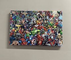 canvas, large canvas, large wall art, marvel heroes, boy room artwork, marvel heroes printed, kids room art canvas,