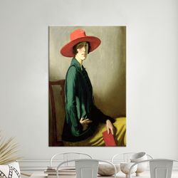 canvas print, canvas wall art, wall art, lady with a red hat, woman artwork, william strang art canvas, lady with a red