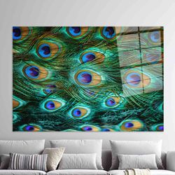 colorful peacock feather wall decor, colorful feather wall art, peacock wall art, animal wall art, glass art, gift for h