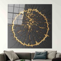 modern glass printing, kintsugi 3d art canvas, gold poster, black wall art glass decor, personalized teacher gift glass