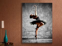 ballerina canvas, dancer canvas wall decor, dancing black ballerina canvas wall decor, modern home decor, home gift