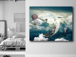 celestial dreams - surreal sky with moon and balloons, surreal art, celestial dreams, moon and balloons, fantasy paintin