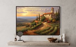 tuscany landscape painting canvas print, italian wall art, tuscany fields wall decor framed ready to hang