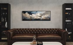 moody ocean wall art, cloudy sky storm over sea nautical painting canvas print, dramatic seascape framed ready to hang