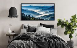 smokey mountains photo style painting canvas print, blue ridge mountains wall art, peaceful nature landscape, framed rea