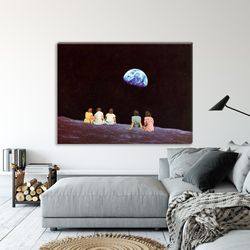 moon canvas wall art, extra large canvas print, large living room prints, poster, space art