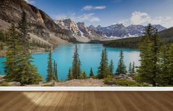 paper wall art, wall decals, modern wallpaper, view wallpaper, nature landscape wall art, moraine lake wall painting, fa