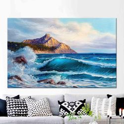 sea landscape wall decor, nature landscape art, blue wall decor, sea glass art, framed canvas, wall hanging, personalize
