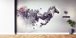 removable wall decor, wallpaper panels, wallpaper art, gift wallpaper, running surreal zebra wall mural, animal paper cr