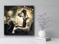 pianist dog framed wall art, animal band, animal jazz art painting, animal wall decor, smoking dog, large wall art, bank