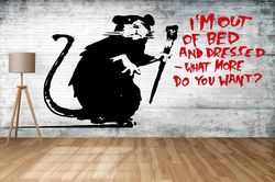 custom wall paper,bright wall paper,banksy out of bed rat wall decor,paper wall arti'm out of bed wall paper,