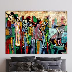 colorful glass wall art,large glass wall art,glass,canvas glass art,abstract jazz music printing,jazz music glass,