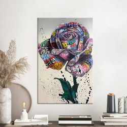 canvas wall art, canvas print, canvas decor, banksy rose graffiti, graffiti canvas decor, rose graffiti canvas art,