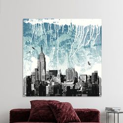 city silhouette painting,mural art,glass wall decor,silhouette glass decor,tempered glass,landscape glass printing,
